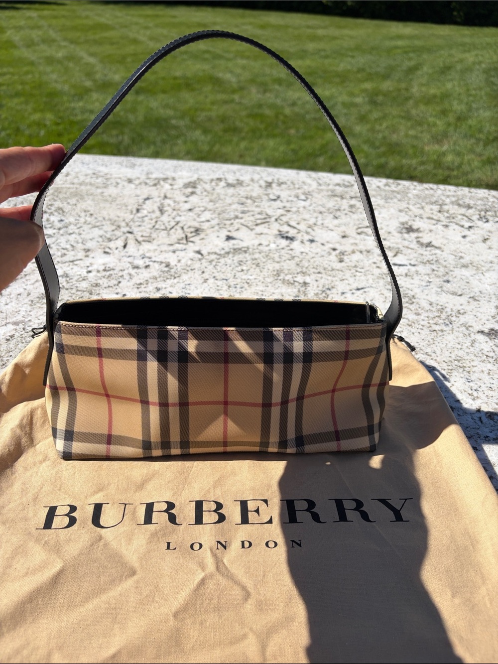 Burberry Classic Check Beige Shoulder Bag with Black Strap